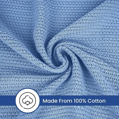 Vista 3 de Linteum Textile Supply Manta de tejido leno azul, tamaño Queen 100% algodón, ligera, cálida, esponjosa, suave y duradera, manta de cama premium