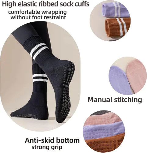 Vista 2 de Calcetines de yoga antideslizantes para mujer con agarre para pilates, calcetines de hospital para mujer Barre Grippy