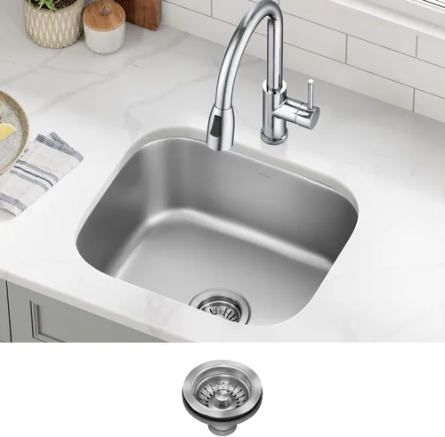 Vista 2 de Kraus KBU11 - Fregadero de cocina de acero inoxidable de 19 3/4 pulgadas, fregadero de cocina duradero de calibre 18 de un solo tazón