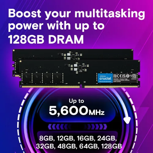 Vista 3 de Crucial RAM DDR5 de 8GB, 5600MHz (o 5200MHz o 4800MHz) Memoria de Escritorio, UDIMM de 288 pines, compatible con Intel Core de 13ª generación y AMD
