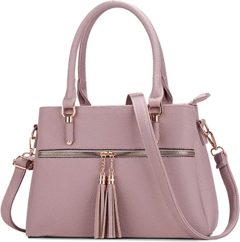 Vista 24 de KKXIU Bolsos tipo satchel para mujer con asa, bolsos de hombro y carteras con bolsillos y cremallera, bolsos cruzados de cuero