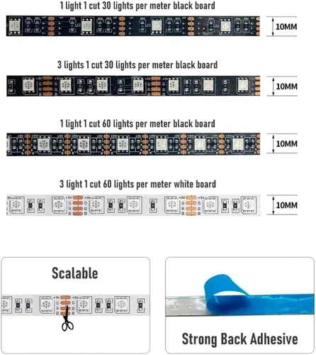 Vista 9 de Tira de luces LED de 16.6 pies, 16.4 ft, 300 LED RGB de color con aplicación y control remoto IR 5050 SMD para dormitorio, hogar, retroiluminación