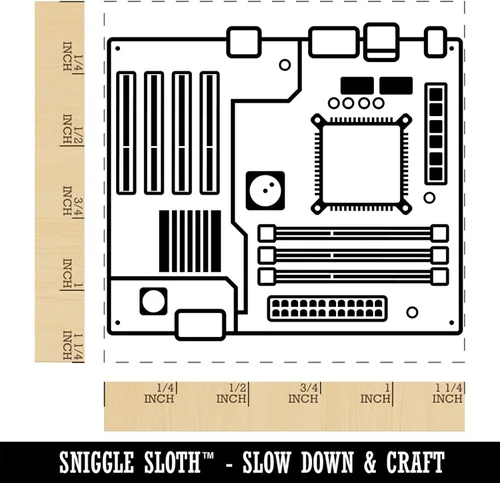 Vista 2 de Placa de circuito de placa base para computadora, sello de goma cuadrado para estampado de manualidades, 1.25 pulgadas, pequeño