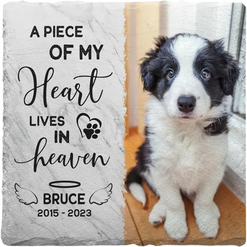 Vista 13 de Sympathy Pet Bereavement Piedra en forma de corazón con huella de perro, placa personalizada para decorar cementerios, recuerda a tus seres queridos