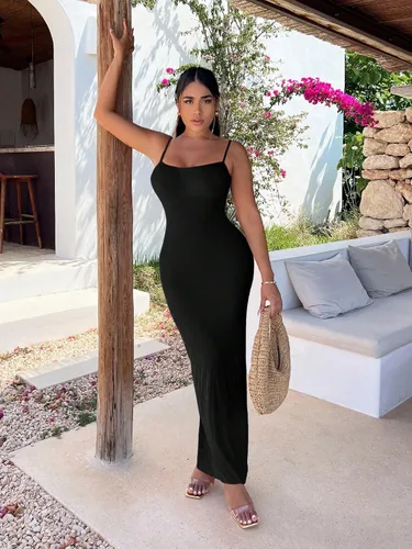 Vista 2 de SOLY HUX Women's Sexy Tie Shoulder Backless Ruched Bodycon Cami Dress Long Dresses