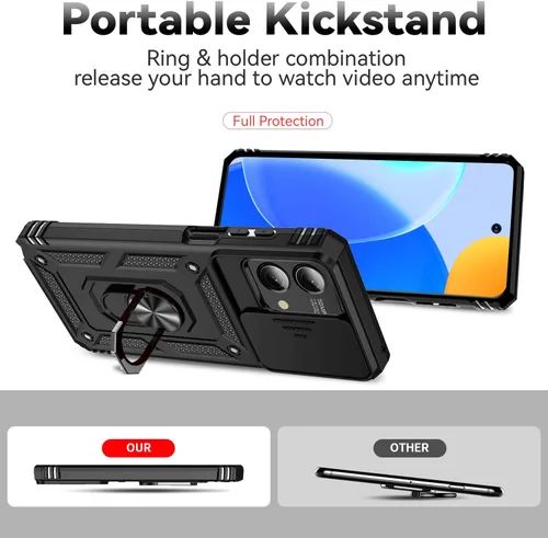 Vista 6 de SunStory Funda para teléfono Motorola Moto G Stylus 5G 2023 con protector de pantalla HD y cubierta deslizante para la cámara y patas de apoyo, Negro