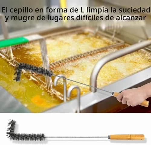 Vista 6 de Herramientas de limpieza para freidoras de 3 piezas, cepillo de limpieza de freidora de acero inoxidable