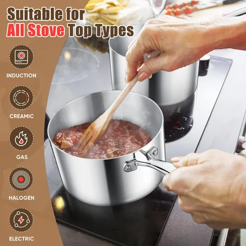 Vista 4 de E-far Triply - Juego de cacerolas de acero inoxidable, olla de 1 cuarto y 3 cuartos de galón con tapa para cocinar pasta, calentar leche, agua