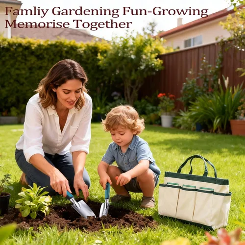 Vista 8 de Juego de 8 herramientas de jardinería resistentes con bolsa de mano, herramientas manuales de jardinería de aluminio a prueba de óxido con agarres