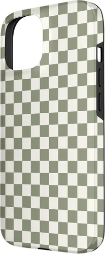 Vista 2 de Funda para iPhone 15 Mini Checker Box Checkerboard Verde Oliva Crema