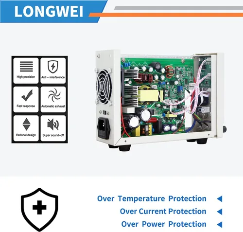 Vista 4 de LONGWEI Fuente de alimentación CC variable 30V 10A, pantalla LED 4-digital, fuente de alimentación de conmutación regulada ajustable de precisión