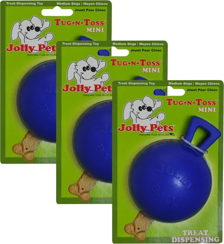 Vista 3 de Jolly Pets Tug-n-Toss - Pelota de juguete resistente para perros con asa, 3 pulgadas/mini, azul, Modelo: 403 BL Mini 3 inch jolly ball with