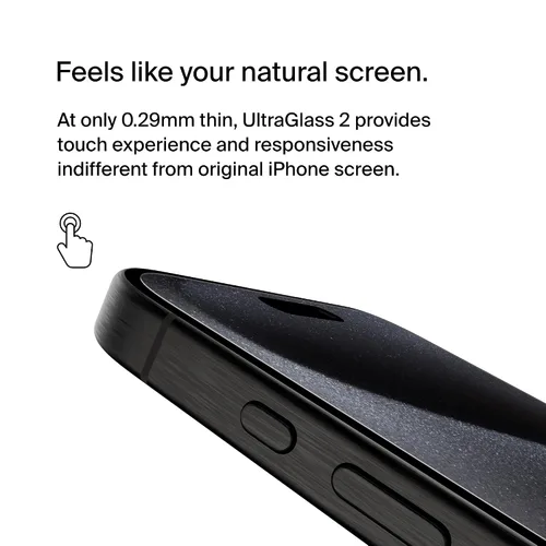Vista 5 de Belkin ScreenForce UltraGlass 2 - Protector de pantalla para iPhone 15 Pro Max, resistente a los arañazos, vidrio probado con dureza 9H con diseño