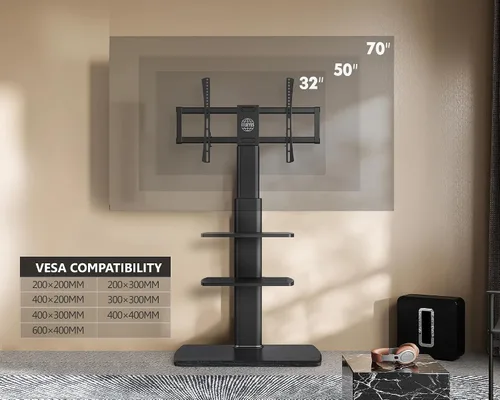 Vista 2 de FITUEYES Soporte de suelo de TV para sala de estar, dormitorio, soportes de TV altos con base de madera resistente para televisores de 32, 39, 40