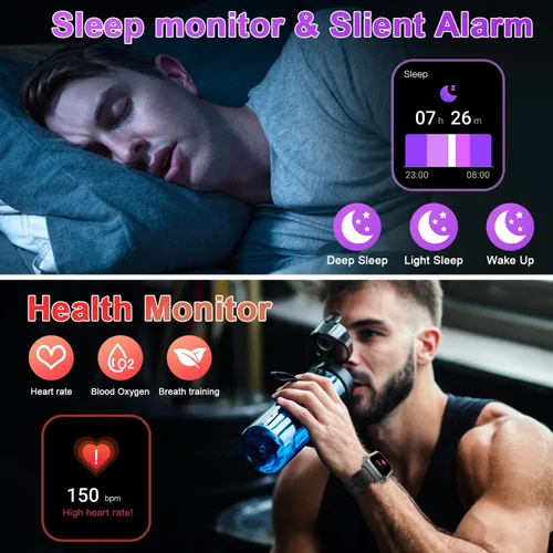 Vista 3 de Reloj inteligente para hombre, rastreador de ejercicio: relojes digitales militares para hombre, Bluetooth, responder llamadas, correr, impermeable