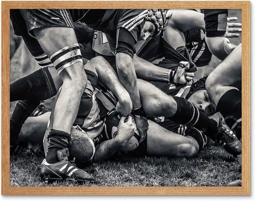 Vista 7 de Wee Blue Coo Póster enmarcado para decoración de pared, diseño de fútbol y rugby, para jugadores de Scrum, juego de pelota, 12 x 16 pulgadas