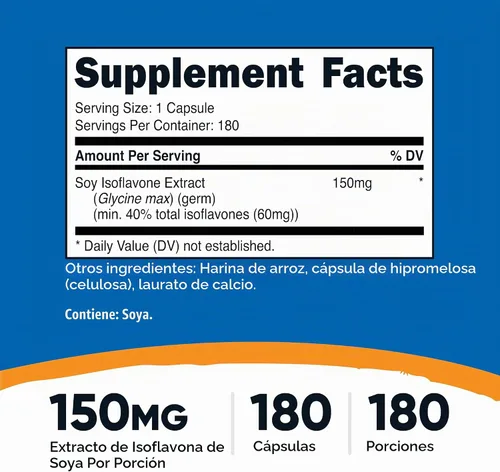 Vista 2 de Nutricost Isoflavonas de soja 150 mg, 180 cápsulas vegetales, sin gluten