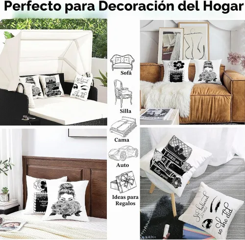 Vista 6 de Juego de 4 fundas de almohada decorativas para sofá cama de 18 x 18 pulgadas, fundas de almohada blancas y negras, fundas de almohada a la moda