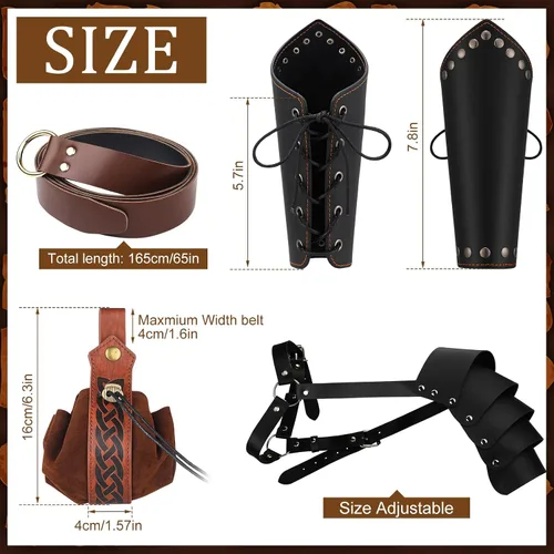 Vista 5 de Camisa medieval para hombre, banda al tobillo, pantalones, bolsa de cuero, brazalete vikingo, retro, renacentista, disfraz de Halloween