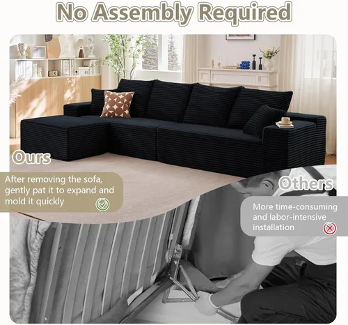 Vista 4 de Sofá modular de nube de 140 pulgadas para sala de estar, sofá modular de asiento profundo, juego de sofás de pana grandes y cómodos con espuma