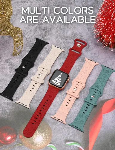 Vista 4 de Wearlizer - Correa con copos de nieve de Navidad grabada compatible con Apple Watch de 41/38/40/42/45/44/46/49 mm, correa deportiva de silicona Negro