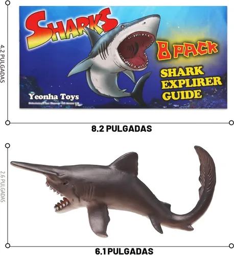 Vista 2 de Yeonha Toys, 8 paquetes de juguetes de tiburón con folleto educativo, conjunto de figuras de tiburón de plástico suave y realista para niños