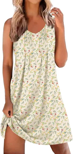 Vista 22 de Ekouaer Camisones para Mujeres Sin Mangas Camisa de Dormir Tipo Tank Camisón Cuello en V Camisola Plisada Camisa de Noche Vestido de Dormir Suave