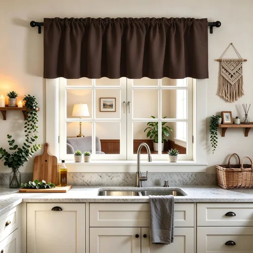 Vista 37 de Cenefa Beige Oscurecedora para Ventana, Cortina Corta con Bolsillo para Barra, Cenefa Primitiva para Sala de Estar, Baño, Guardería, Cocina, Ventana