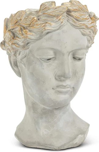 Vista 9 de Colección Abbott - Maceta de cabeza de diosa - Maceta de cemento extra pequeña para interior y exterior - Estatua de cabeza de mujer griega para Gris