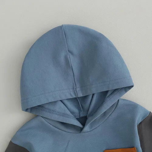 Vista 5 de Sudadera de gran tamaño con capucha de manga larga a rayas para bebé niño con pantalones con cordón, 2 piezas ropa infantil