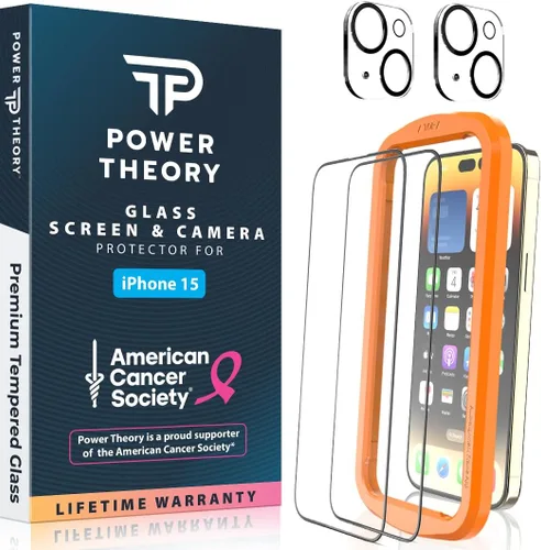 Vista 12 de Power Theory Protector de pantalla diseñado para iPhone 14 Plus con protectores de lente de cámara y kit de fácil instalación
