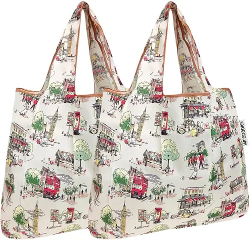 Vista 16 de allydrew Bolsa plegable de nailon para comestibles reutilizable (Set de 2), Ballenas Azules