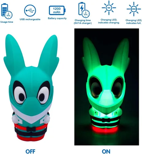 Vista 3 de Just Toys LLC My Hero Academia Izuku Midoriya Deku - Luz nocturna de silicona blanda - Lámpara táctil recargable por USB - Suave y portátil