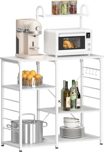 Vista 5 de DlandHome Soporte de microondas para cocina, soporte de carrito de microondas de 35.4 pulgadas, almacenamiento de utilidad de cocina de 3 niveles x