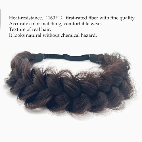 Vista 2 de Diadema trenzada de pelo sintético, hebras anchas clásicas, para boda, desordenada, esponjosa, peluca, accesorio de belleza para mujer