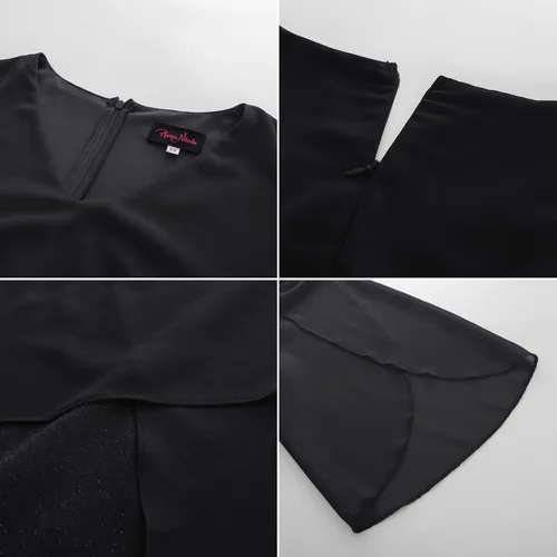 Vista 5 de Hanna Nikole Vestido de cóctel de gasa para mujer, talla grande, con volantes, manga 34, vestidos de fiesta de invitados de boda con dobladillo alto