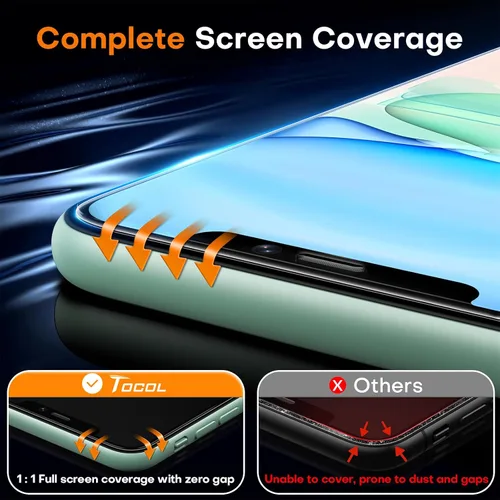 Vista 4 de TOCOL Protector de pantalla para iPhone 11 / iPhone XR, dureza 9H, grado militar, inastillable, vidrio templado HD, cobertura completa, fácil
