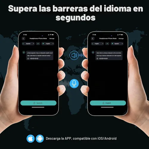 Vista 6 de IAMJOY Auriculares de traducción AI, dispositivo de traductor bidireccional de 163 idiomas con Bluetooth y aplicación incorporada, 6 micrófonos