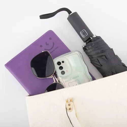 Vista 6 de ESUFEIR Paraguas pequeño de viaje para el sol y la lluvia, plegable, compacto, automático, protección UV, resistente al viento, mochila, coche