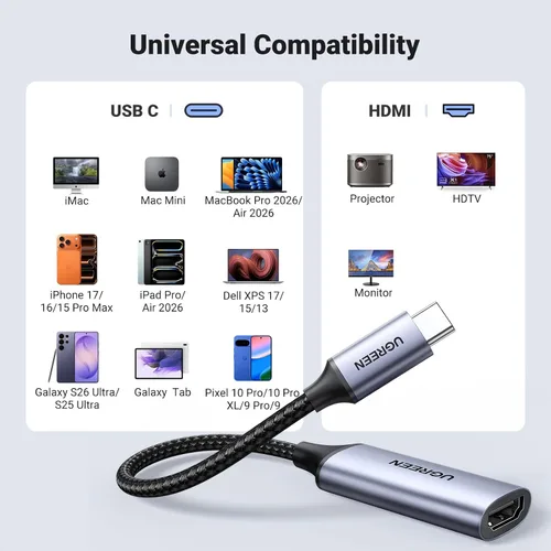 Vista 6 de UGREEN Cable adaptador unidireccional USB C a HDMI 4K @60Hz diseño de aluminio USB 3.1 a HDMI 2.0, compatible con iPhone 17/16 Pro Max, iPad Mini