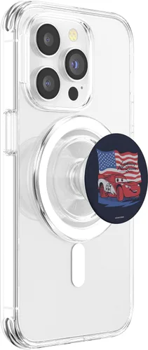 Vista 3 de Disney Pixar Cars Lightning McQueen - Retrato de bandera estadounidense PopSockets MagSafe PopGrip para iPhone