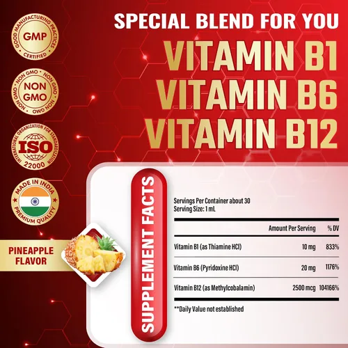 Vista 3 de Gotas líquidas de complejo de vitamina B 3 en 1 para mujeres y hombres, con tiamina B1, piridoxina B6, metilcobalamina B12, sin alcohol, sin OMG, 1