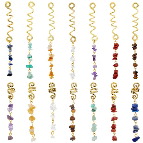 Vista 6 de SUPERFINDINGS Juego de 24 piezas de joyería para el cabello para trenzas, cuentas de vidrio color marrón rosa, dijes para el cabello, accesorios