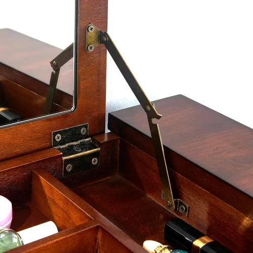 Vista 8 de Escritorio pequeño con juego de taburetes, mesa de tocador de maquillaje con espejo abatible y taburete tapizado, tocadores de madera maciza con 2