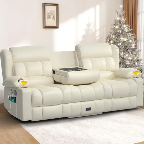 Vista 16 de Juego de sofá reclinable loveseat con 2+1 piezas, 2 plazas estilo minimalista reclinable manual con tirador, loveseat con puertos de carga USB