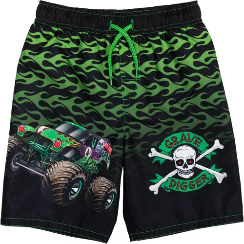 Vista 3 de Monster Jam Megalodon El Toro Loco Grave Digger - Conjunto de traje de baño y protector de erupción para niños pequeños