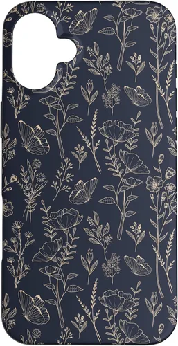 Vista 23 de Butterfly Meadow Botanical Wildflower Pattern (Azul Marino) Funda para iPhone 17