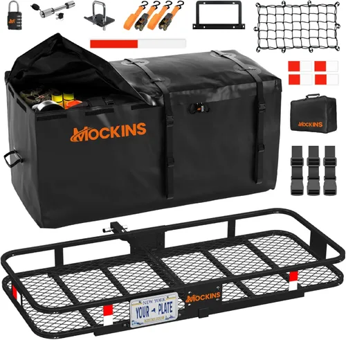 Vista 12 de Mockins Portaequipajes de Carga Cuadrado Extra Profundo para Enganche de Remolque de 40"x40"x6" con Soporte de Placa Capacidad de 500 Libras