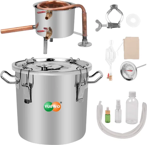 Vista 5 de YUEWO Still 8Gal 30L acero inoxidable agua alcohol destilador tubo de cobre kit de preparación casera para bricolaje whisky vino brandy