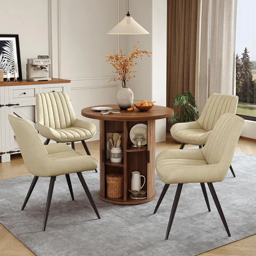 Vista 10 de Miereirl Moderno juego de comedor de 5 piezas para mesa redonda de madera de 4,31.5 pulgadas con estante de almacenamiento semiabierto y puerta